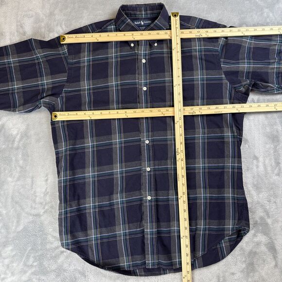 Polo Ralph Lauren Men’s Button Front Blake M Blue Plaid Green Horse - Picture 3 of 6